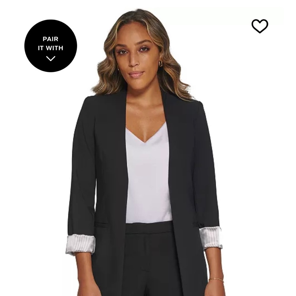 Calvin Klein Women’s Roll Sleeve Open Front Black Blazer Size 14